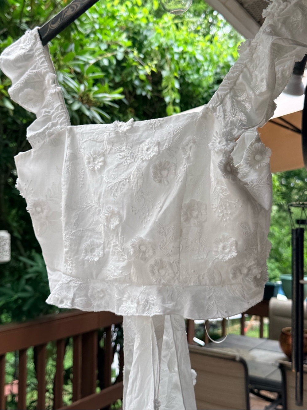 White Floral Embroidered Tie-Back Crop Top